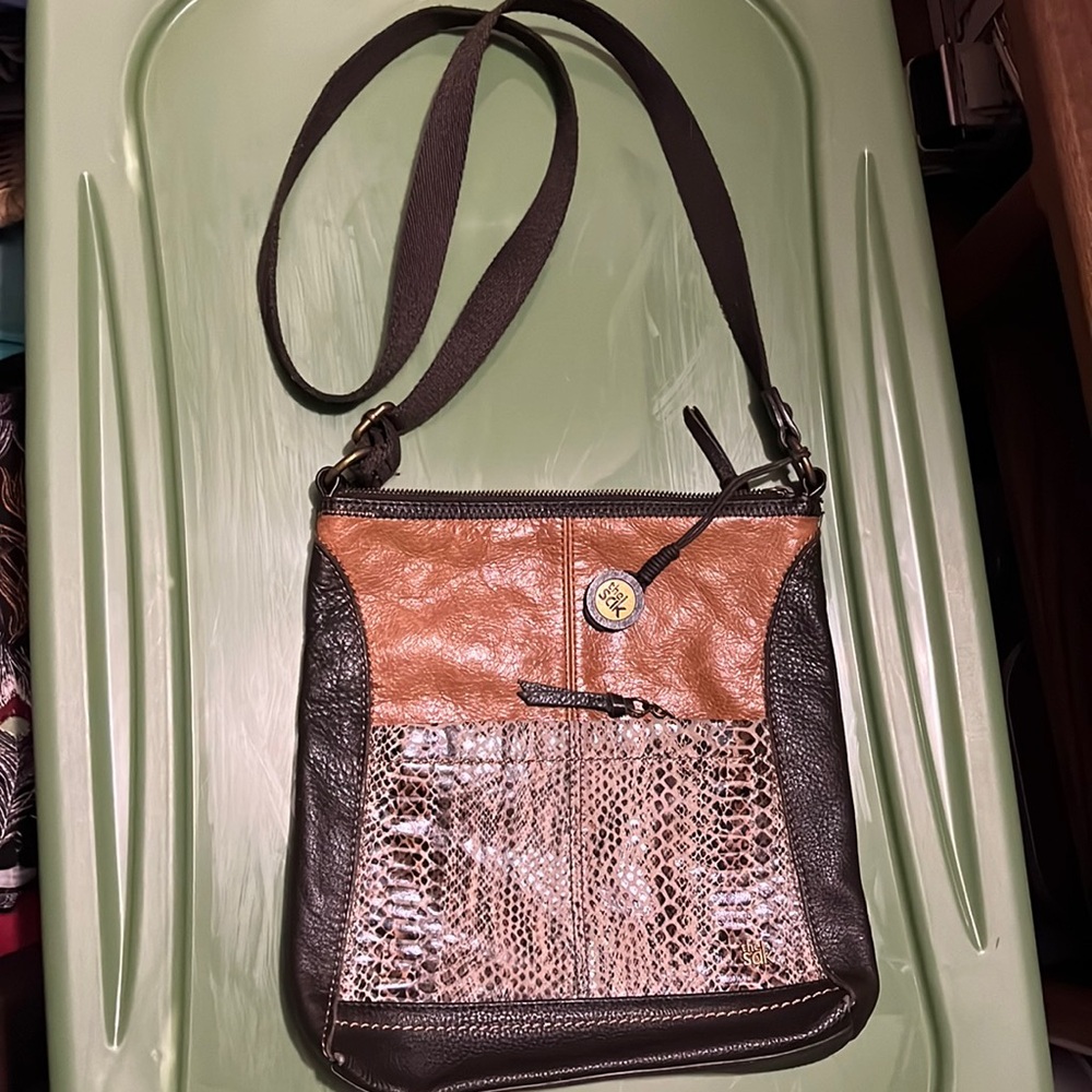 The Sak brown snakeskin look leather crossbody purse